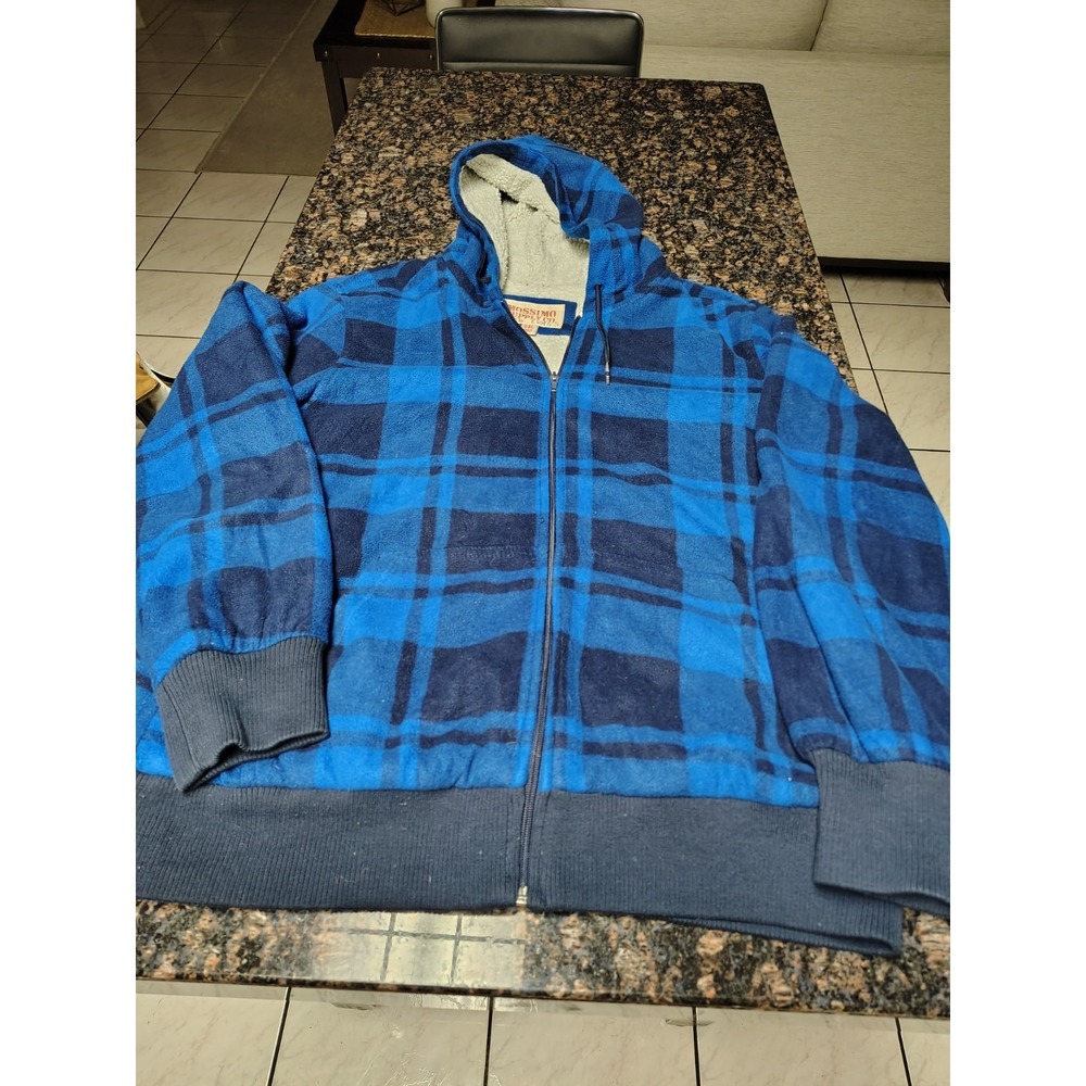 Mossimo blue plaid fleece zip-up hoodie sherpa-lined‎ XL